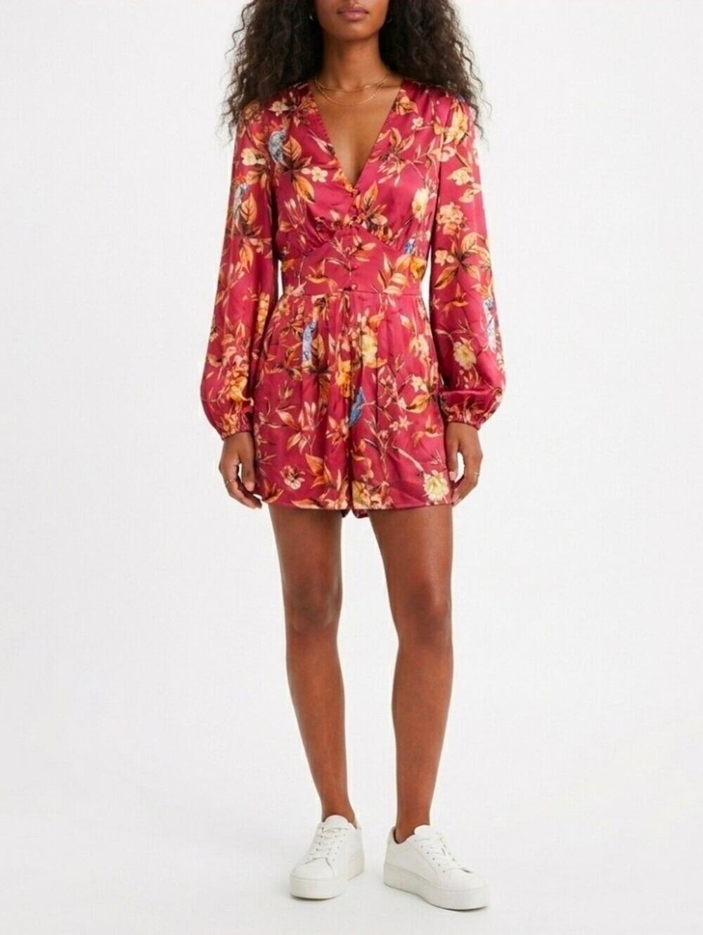 Pre-Loved Express Mauve Floral Bird Print Satin Mini Dress